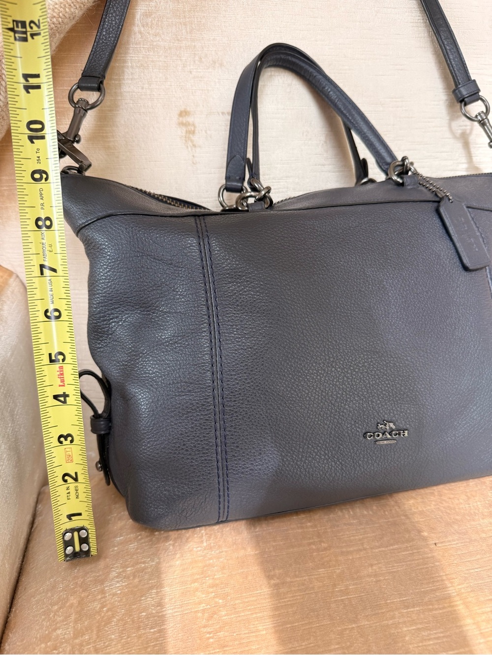 Coach Lenox F59325 Pebbled Leather Satchel Midnight Blue gunmetal hardware - Picture 3 of 11